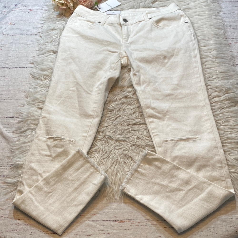 NWT ANINE BING White Raw Hem Denim Skinny Jeans sz 28